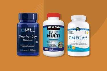 a collage of three of the best vitamin brands on a dark orange background